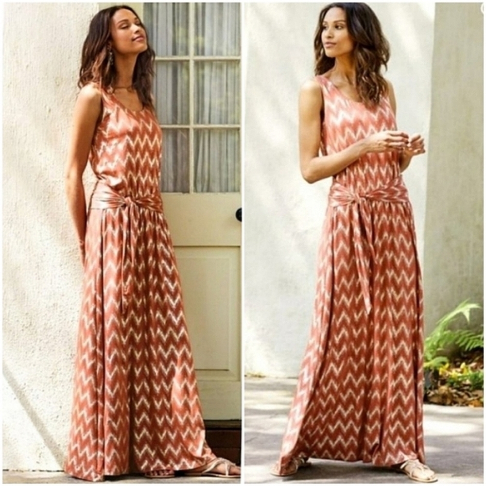 Soft Surroundings Alessandra Gold Metallic Chevron Boho Maxi Dress